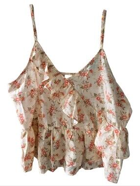 Old Navy Cream Floral Ruffle Camisole with Pink Flowers Size Large
